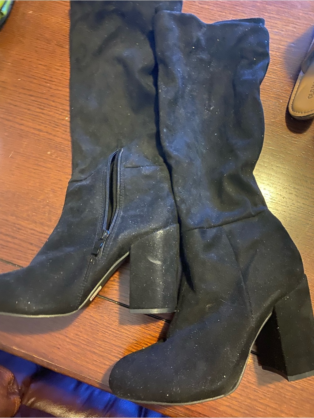 Women's Black Mid-Calf Block Heel Boots with Side Zip